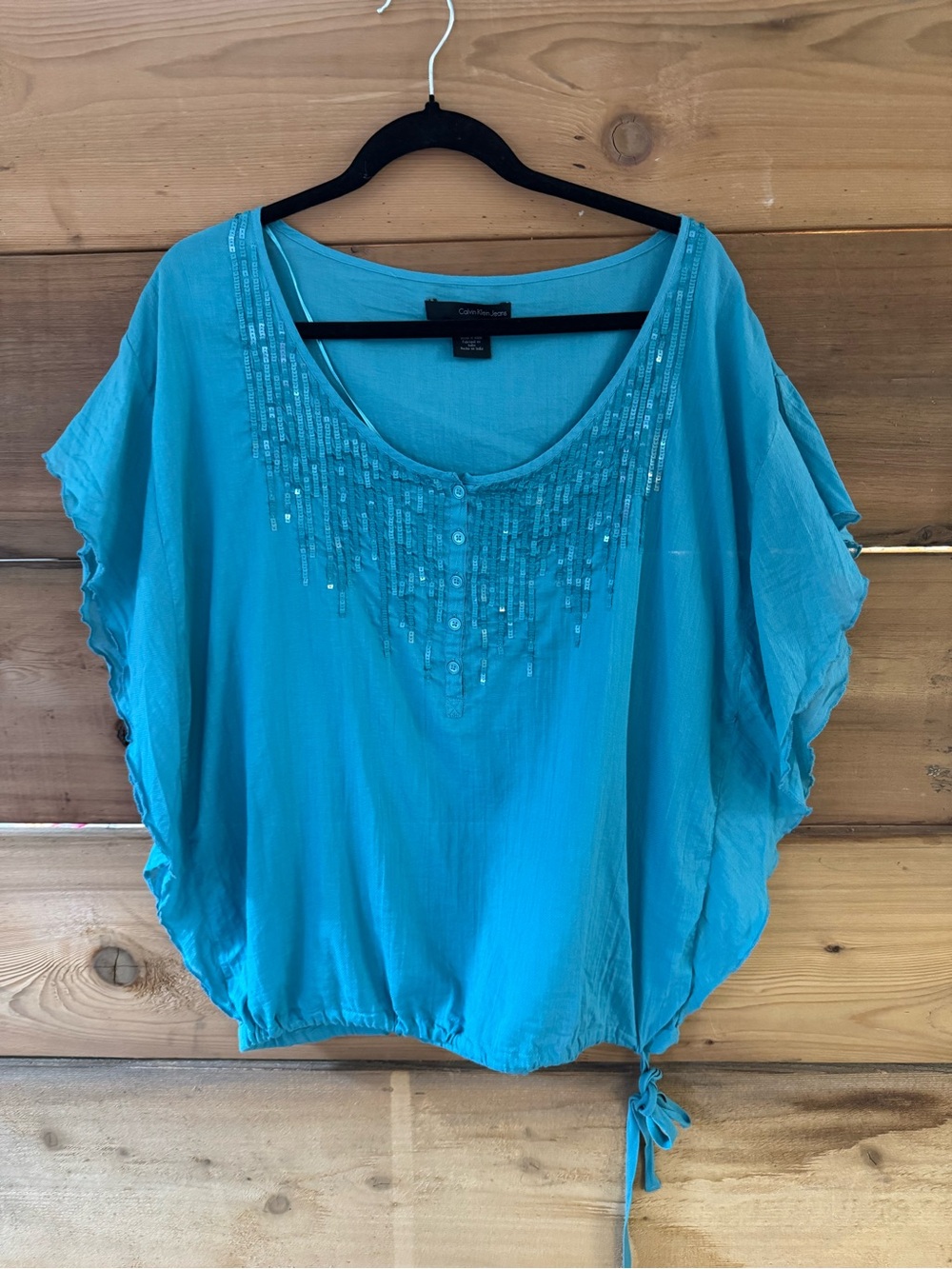 Calvin Klein Jeans Turquoise Sequin Scoop-Neck Tunic Top